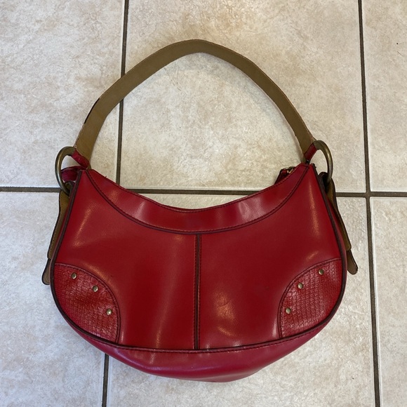 American Vintage Handbags - Vintage Y2K Red Vegan Leather Studded O-Ring Shoulder Bag❣️